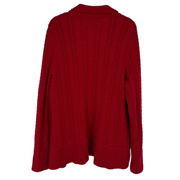 TALBOTS Cable knit Red open face SZ 1X Lambs wool blend fisherman cardigan - Picture 4 of 10